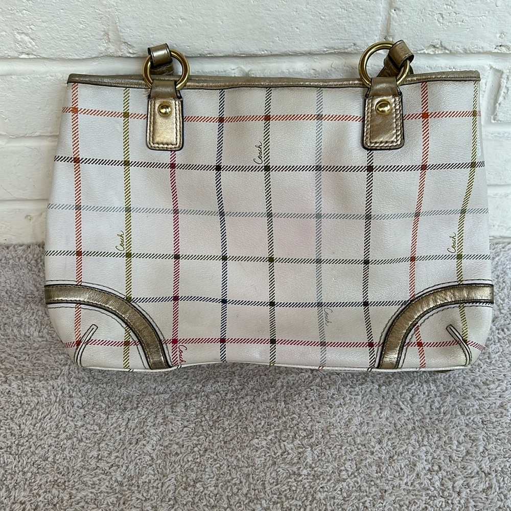 Coach Peyton Tattersall Tote Handbag - Picture 2 of 11